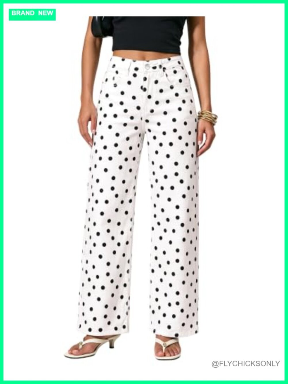 Wide Leg Jeans Women High Waisted Polka Dot Stretch Denim Pants 29.5